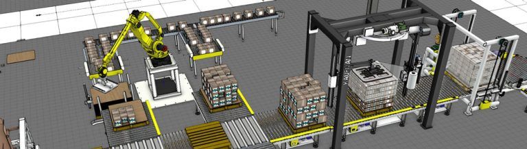 a rendering of a palletizing line